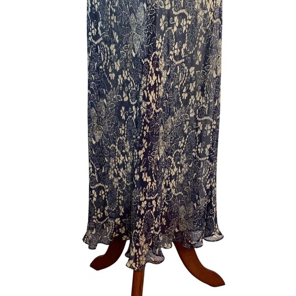 Lauren Ralph Lauren Sheer Floral Maxi Dress Blue & Beige Size 6 100% Silk Button - Picture 9 of 16